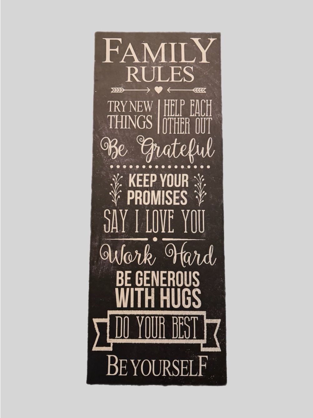 Crystal Art Family Rules Canvas Wall Art Sign Modern Farmhouse Typography EUC
